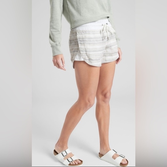 Athleta Cabo Beachside Striped Linen Athletic Athleisure Shorts 2 - Picture 2 of 11